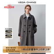VEGA CHANG黑色毛呢子大衣女2025秋冬新款格紋中長(zhǎng)款大衣 檀木灰色 S