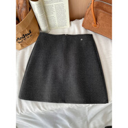 MCDV韓國chic簡(jiǎn)約羊絨毛呢料西裝短裙女秋冬氣質(zhì)包臀A字百搭半身裙子 灰色 S