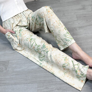 新款棉綢睡褲女夏人造棉大碼薄款直筒褲網(wǎng)紅沙灘褲春秋外穿防蚊褲 江南春草 XL 直筒褲   110-129斤