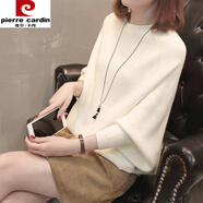 皮爾卡丹（pierre cardin）秋冬2024新款毛衣套頭短款加厚蝙蝠衫寬松韓版慵懶風(fēng)時(shí)尚針織衫女 白色 M