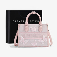 CLEVER & KETCH新中式刺繡手提包女2025新款時尚蕾絲斜挎托特包生日禮物送女友 粉色 中包