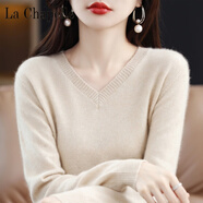 拉夏貝爾（La Chapelle）澳洲毛衫女2023秋冬V領(lǐng)寬松套頭毛衣羊毛針織打底衫長(cháng)袖 純100自動(dòng)發(fā)熱原絨米 純100自動(dòng)發(fā)熱S