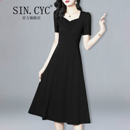SIN.CYC女裝連衣裙女夏季韓版長裙收腰氣質(zhì)顯瘦裙子法式小黑裙 黑色長/款 M (96-106斤)