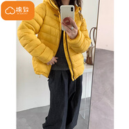 棉致排骨輕薄連帽棉服女冬季新款小個(gè)子休閑短款棉衣羽棉襖絨服外套 排骨服黃色【高品質(zhì)】 2XL 150-170斤
