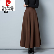 皮爾卡丹（pierre cardin）冬季毛呢長(cháng)裙半身裙加厚a字裙高腰大擺長(cháng)裙純色大碼呢子冬長(cháng)裙女 咖啡色 S 1.8尺-1.9尺
