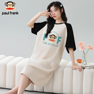 PAUL FRANK大嘴猴睡裙女款短袖夏季純棉薄款睡衣夏天連衣裙寬松可外穿家居服