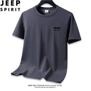 JEEP SPIRIT高檔純棉短袖T恤男士圓領(lǐng)白色休閑透氣男裝夏季運(yùn)動(dòng)體恤打底t簡(jiǎn)約 深灰【JP-001】一件裝 XL 120-135斤