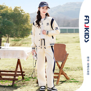 FNJ KIDS女童套裝秋冬新款洋氣中大童運(yùn)動衣服兒童棒球服兩件套 R802米色 120 (建議身高110-120cm)