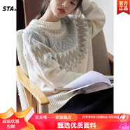 STARAITA聯(lián)名STA杏色費爾島圣誕毛衣女冬季森系法式復古寬松慵懶菱格套頭 圖片色 M 建議95-110斤
