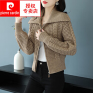 皮爾卡丹（pierre cardin）羊毛開衫粗線毛衣外套女2025春秋新款洋氣高腰短款小個子上衣 駝色 S