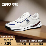 零度Zero運動鞋男新款頭層牛皮休閑男鞋時尚舒適低幫緩震回彈慢跑鞋男 白藍 41 拍比運動鞋小一碼