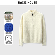 Basic House/百家好純綿羊毛針織衫女秋冬高領(lǐng)拉鏈套頭毛衣保暖時(shí)尚新款名媛 山茶白 均碼