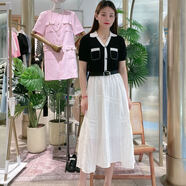 Jessy line女士拼接翻領(lǐng)連衣裙325211370 黑白 M