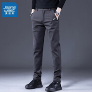 真維斯休閑褲男秋冬新款修身直筒褲潮牌商務彈力百搭加絨加厚長褲子男 3381灰色 31 （建議135-145斤）