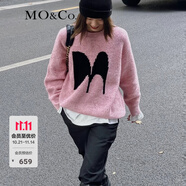 MO&Co.原創(chuàng)LOGO羊毛混紡毛衣慵懶中長(zhǎng)款上衣寬松毛衣外套摩安珂 櫻花粉色-第1批 S 160