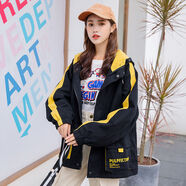 憶思減外套女2025春秋新款韓版寬松學(xué)生工裝少女短款風(fēng)衣撞色棒球服上衣 黑色 L 115-125斤