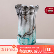 克拉蘇新中式花口燙金玻璃花瓶雅致家居插花水培精美工藝花器裝飾品擺件 小號