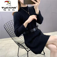 啄木鳥(niǎo)（TUCANO）毛衣裙針織裙防水打底毛衣女中長(cháng)款2025年春秋新款毛衣裙子洋 1339黑色 L 【建議110-120斤】