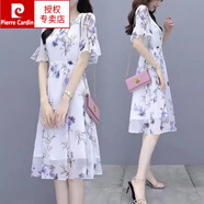 皮爾卡丹（pierre cardin）碎花雪紡連衣裙女2025夏季新款中長款小個子收腰顯瘦氣質(zhì)a字裙子 潮805#紫色 XL