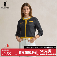 POLOWALK女式長袖針織衫2025秋季新品時尚豐富撞色元素顯瘦直筒版開衫毛衣 灰色 M /160