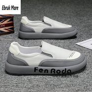 森馬冰絲男鞋薄款帆布休閑板鞋一腳蹬男士軟底防滑大頭鞋 深灰色 E70灰色 44