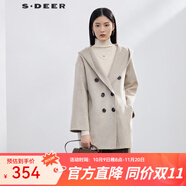 S.DEER圣迪奧女裝休閑連帽雙排扣毛呢短大衣S224Z2603 淡粉灰/47 L 170