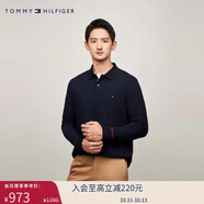 Tommy Hilfiger【透氣舒適】秋冬男彈力珠地網(wǎng)眼撞色門(mén)襟長(zhǎng)袖T恤POLO