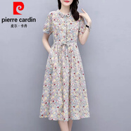 皮爾卡丹（pierre cardin）全棉小碎花連衣裙女中長款2025夏時尚氣質(zhì)翻領(lǐng)顯瘦印花純棉布裙子 米花 0522款 3XL 建議135-150斤
