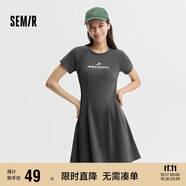 森馬連衣裙女收腰插肩袖夏季字母印花收腰針織短裙101324114040