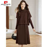 皮爾卡丹（pierre cardin）輕奢針織套裝秋冬新款2025連衣裙寬松遮肉顯瘦氣質(zhì)長(cháng)裙馬甲兩件套 咖啡色【氣質(zhì)兩件套】 2XL 建議125-135斤
