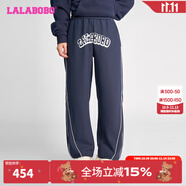 LALABOBO休閑衛(wèi)褲女高腰顯瘦拼接秋冬新款寬松直筒運動長褲LBDD-WXZC28 灰色 常規(guī) S