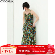 COCOBELLA油畫風(fēng)印花抽褶吊帶連衣裙飄逸氣質(zhì)沙灘長(zhǎng)裙FR565 油畫花 S