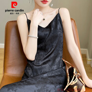 GIOIO品牌法式緞面真.絲吊帶連衣裙女夏感氣質(zhì)背心長裙子醋酸顯瘦上衣 黑色 M