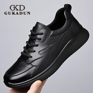 古卡頓（GUKADUN）歐洲站牛皮男鞋新款韓版運動(dòng)鞋子男品牌休閑皮鞋真皮男士旅游波鞋 黑色 41
