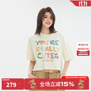 LALABOBO[商場(chǎng)款]純棉寬松短袖t恤女裝25夏新款辣妹露腰短上衣LBEB-WSDT38 米白 S