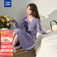 唐獅（TonLion）2025秋冬女V領單排扣收腰中長款毛衣裙