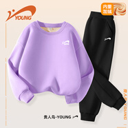 貴人鳥(niǎo)童裝女童加絨套裝中大童保暖衛衣兒童休閑冬裝女孩秋冬款運動(dòng)服