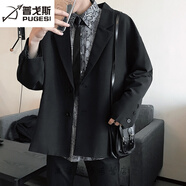 普戈斯（PUGESI）休閑西裝新款港風(fēng)西服外套男學(xué)生西裝潮流寬松大碼春季休閑服韓版 黑色 L
