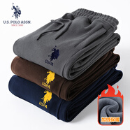 U.S. POLO ASSN.保羅運(yùn)動(dòng)休閑褲男加絨保暖冬季寬松直筒跑步長(zhǎng)衛(wèi)褲 黑色平口 2XL 