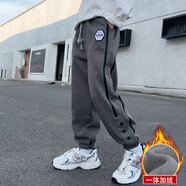嚕 C童裝男童褲子秋冬季2025新款帥氣中大兒童冬裝男孩運(yùn)動(dòng)加絨長(zhǎng)褲潮 深灰色（加絨） 170