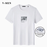 V-MENVMEN威曼2024新款潮流印花白T恤短袖男T恤衫夏季韓版上衣T305 白色 S