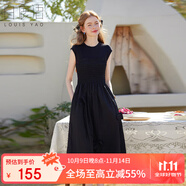白鹿語夏季圓領蝴蝶結裝飾小黑裙氣質優(yōu)雅修身長款連衣裙 黑色  S 