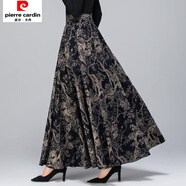 皮爾卡丹2025春秋新款棉麻半身長裙復(fù)古民族風(fēng)女高腰中長款亞麻大擺舞裙子 黑底樹藤花 棉麻長裙 2XL