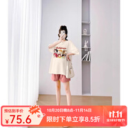 婧麒孕婦裝夏裝上衣短袖棉寬松T恤短褲遮肚子可愛印花套裝大碼韓版 【公主】奶茶色T恤+粉色短褲 XXL