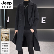 JEEP SPIRIT羊毛風(fēng)衣男士秋冬季手工呢子大衣披風(fēng)長(cháng)款過(guò)膝雙面呢外套 黑灰色【羊毛雙面呢】 2XL 適合160-180斤