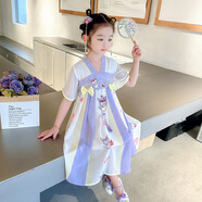 G.DUCKKIDS童裝漢服女童連衣裙夏季公主裙兒童裙子中國(guó)風(fēng)古裝襦裙六一表演服 庫(kù)洛米蝴蝶結(jié)紫色 130 尺碼7~8歲【120-130cm】cm