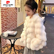 皮爾卡丹（pierre cardin）外套女2024冬季洋氣女環(huán)保仿皮草外套短款加厚仿獺兔毛感毛毛外套 無領(lǐng)白色 M