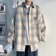 7家優(yōu)品襯衫男春秋冬季款刺繡格子潮流美式復(fù)古格紋襯衣高級(jí)感巴洛克外套 JCF-C177杏色 XL