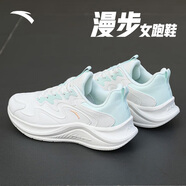 安踏漫步運動鞋女鞋2025夏季皮網(wǎng)面透氣輕便防潑水軟底耐磨跑步鞋子女 漫步皮面|象牙白/泡沫綠-8 37.5