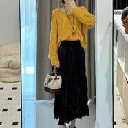恩施貝比小紅書(shū)爆款入早深秋初冬季女裝微胖穿搭配一整套法式黃色毛衣連衣 兩件套裝慵懶清冷松弛感鹽系輕熟 S 均碼